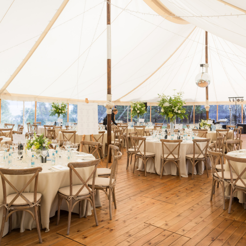 Our solid wooden flooring (in medium oak) gives a beautiful finish to your marquee